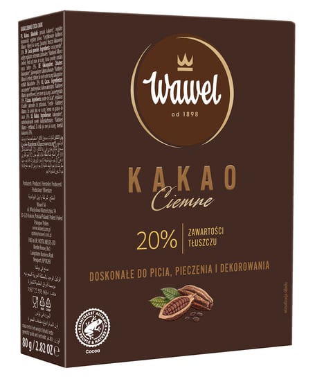 Kakao Ciemne o zawartości tłuszczu 20% Wawel 80g Wawel