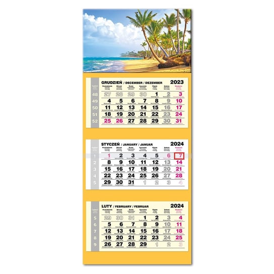 Kalendarz 2024 Trójdzielny Ścienny Lux Główka Wypukła Dominikana Tropiki EV-Corp