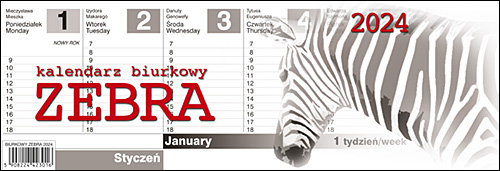 Kalendarz biurkowy 2024 tygodniowy Parma Press zebra Parma Press