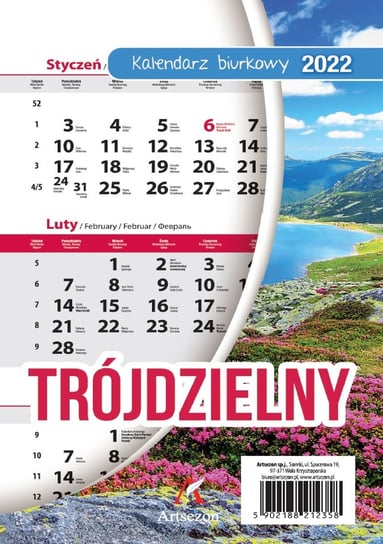Kalendarz biurkowy trójdzielny, lux, 2022 Artsezon
