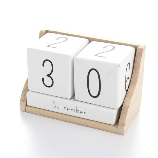 Kalendarz drewniany, biały, 14x7x9,cm Dekoria