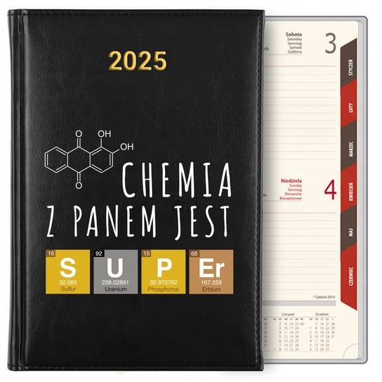 KALENDARZ DZIENNY TERMINARZ PLANER CZARNY A5 2025 DLA NAUCZYCIELA CHEMII WZ Inna marka