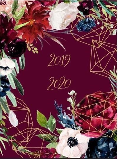 Kalendarz książkowy 2019/2020, kwiaty, bordowy 