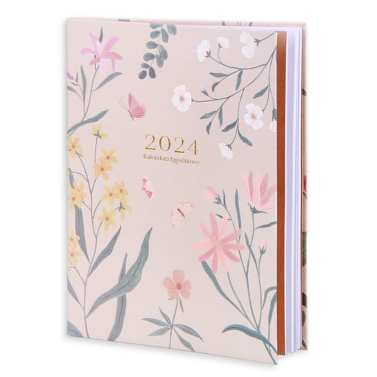 Kalendarz książkowy 2024 tygodniowy kwiaty jasnoróżowy Empik