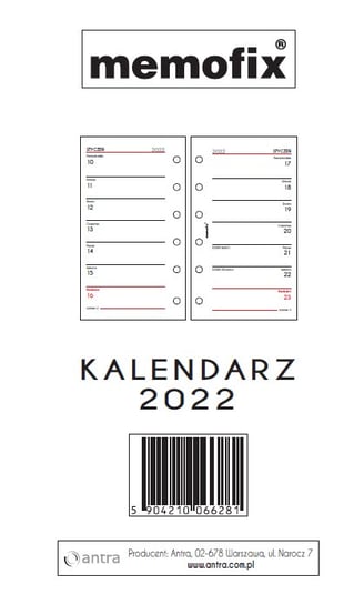 Kalendarz książkowy Memofix, 2022, A6, TNS Antra Ryszard Polubiec