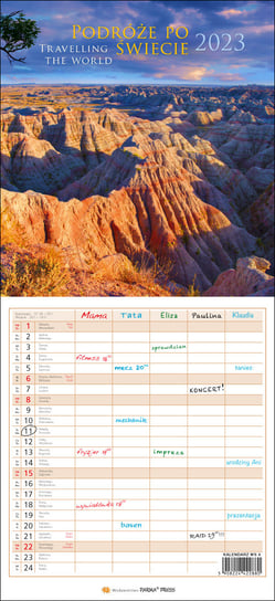 Kalendarz miesięczny, 2023, Podróże po świecie Parma Press