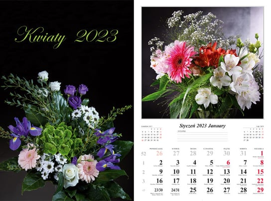 Kalendarz miesięczny, 2023, Ścienny, Kwiaty Radwan
