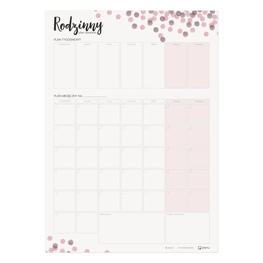 Kalendarz planer suchościeralny ścienny miesięczny tygodniowy Planu różowe plamki mały Planu