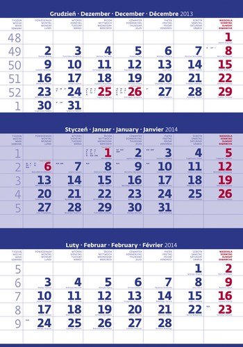 Kalendarz ścienny 2014, biało-niebieski Helma 365