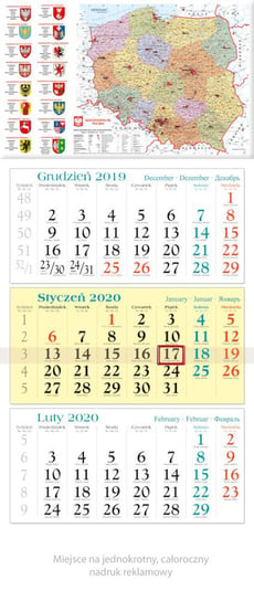 Kalendarz ścienny 2020, trójdzielny, Mapa Codex