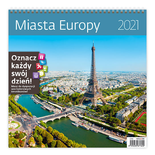 Kalendarz ścienny 2021, z naklejkami, Miasta europy Helma 365