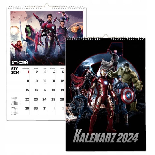 Kalendarz ścienny 2024 miesięczny A3 Propaganda Avengers Iron Man Kapitan Ameryka Propaganda