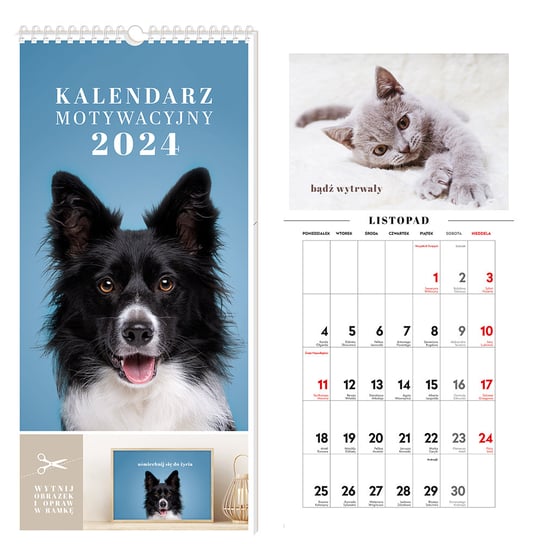 Kalendarz ścienny 2024 miesięczny Interdruk motywacyjny zwierzaki Interdruk