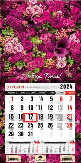 Kalendarz ścienny 2024 miesięczny Pan Kalendarzyk  Z Magnesem Mini Kwiaty Pan Kalendarzyk