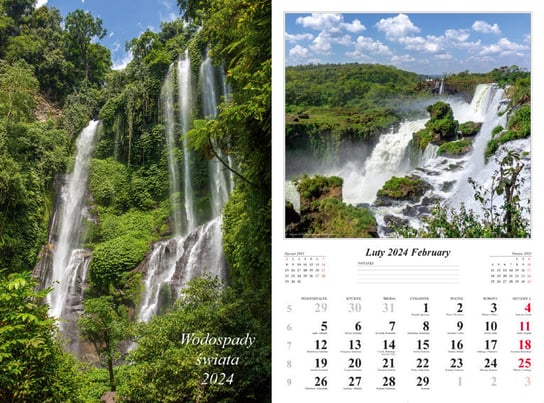 Kalendarz ścienny 2024 miesięczny Radwan Wodospady Świata Radwan