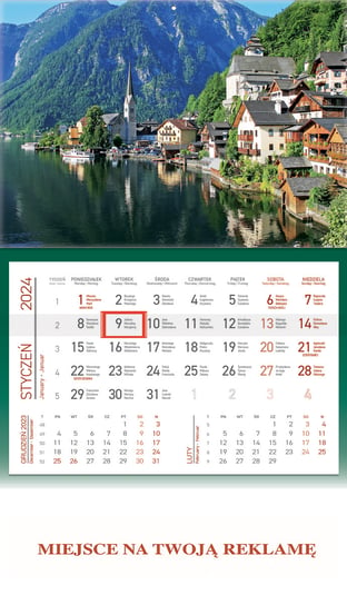 Kalendarz ścienny 2024 miesięczny WOKÓŁ NAS Górskie jezioro Wokół nas
