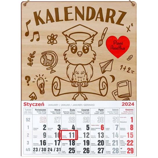 Kalendarz ścienny 2024 miesięczny Wondergift Wondergift
