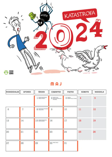 Kalendarz ścienny 2024 miesięczny Zielona Sowa komiks Zielona Sowa