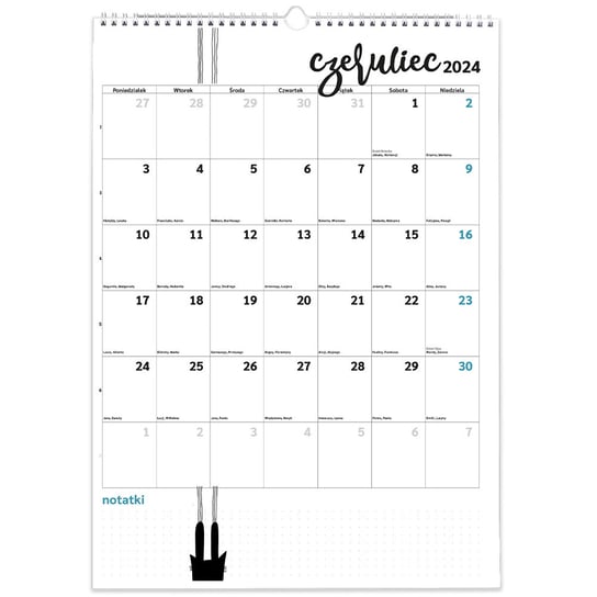 Kalendarz ścienny A3 2024 minimalistyczny kalendarz z kotami Planer Inna marka