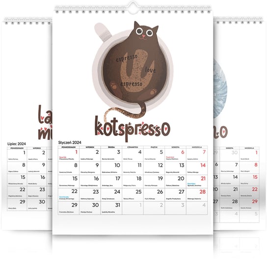 Kalendarz ścienny A3 30x42cm 2024 Kalendarz kocia kawa Inna marka