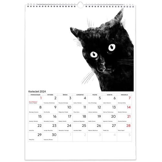 Kalendarz ścienny A3 30x42cm 2024 Kalendarz z czarnymi kotami Inna marka