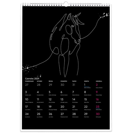 Kalendarz ścienny A3 30x42cm 2024 Kalendarz z końmi czarny Inna marka