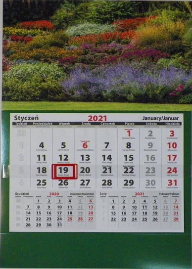 Kalendarz ścienny, jednodzielny 2021, standard, Łąka z kwiatami KALTOM