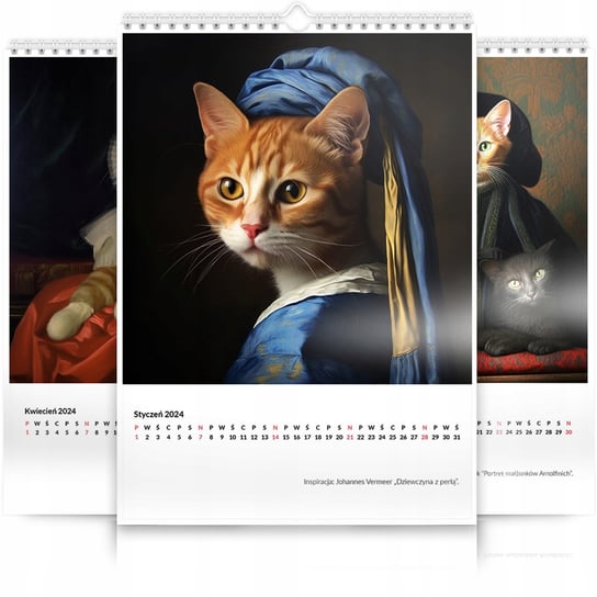 Kalendarz ścienny na rok 2024 A3 Koty na obrazach słynnych malarzy Inna marka