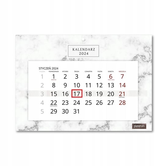 Kalendarz Ścienny Pojedynczy 2024 Marmur A4 / Planerum Inna marka