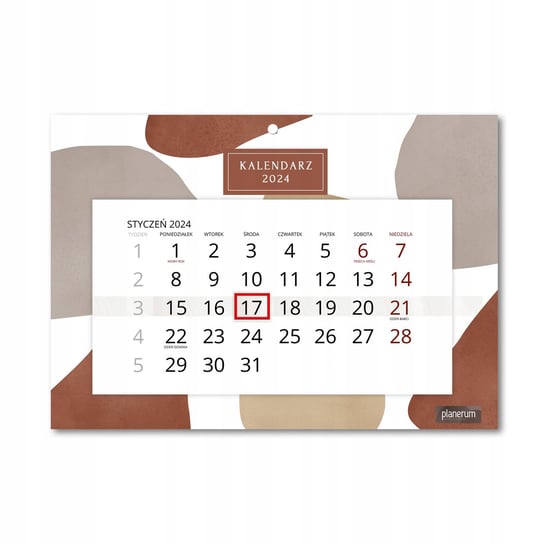 Kalendarz Ścienny Pojedynczy 2024 Terracotta A4 / Planerum Inna marka
