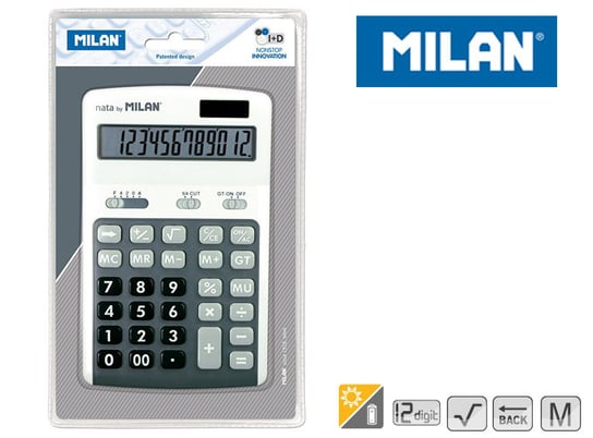 Kalkulator, 12 pozycyjny, szary Milan