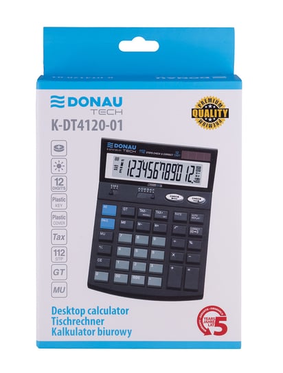 Kalkulator Donau Tech K-DT4120, 12 cyfr, 185x140x37mm, Czarny DONAU TECH