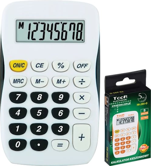 Kalkulator kieszonkowy, biało-czarny, 8-pozycyjny Toor