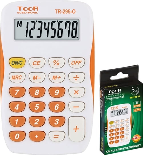 Kalkulator kieszonkowy, biało-pomarańczowy, wyświetlacz 8-pozycyjny Toor