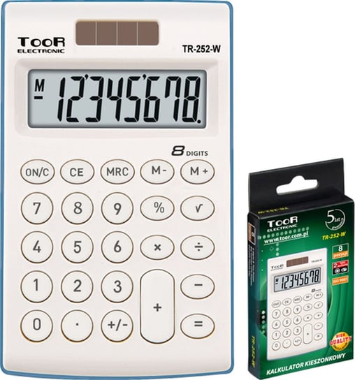 Kalkulator kieszonkowy, biały, wyświetlacz 8-pozycyjny Toor