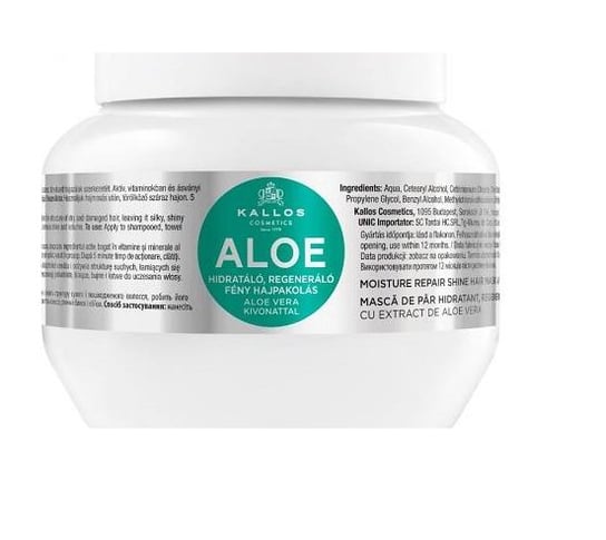 Kallos, Aloe Moisture Repair Shine Hair Mask With Aloe Vera Extract, regenerująca maska nadająca blasku z ekstarktem aloe vera do włosów suchych i łamiących się, 275 ml Kallos