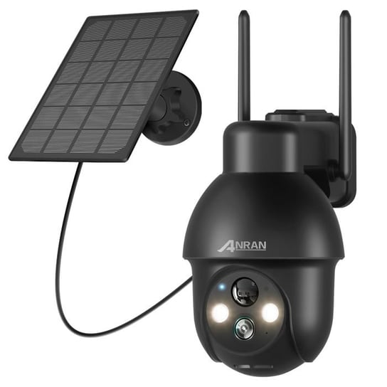 Kamera monitorująca ANRAN 2K HD 3MP Bezprzewodowy zewnętrzny panel słoneczny Zgodny z wykrywaniem PIR Alexa i Google Home - Q03 Czarny ANRAN