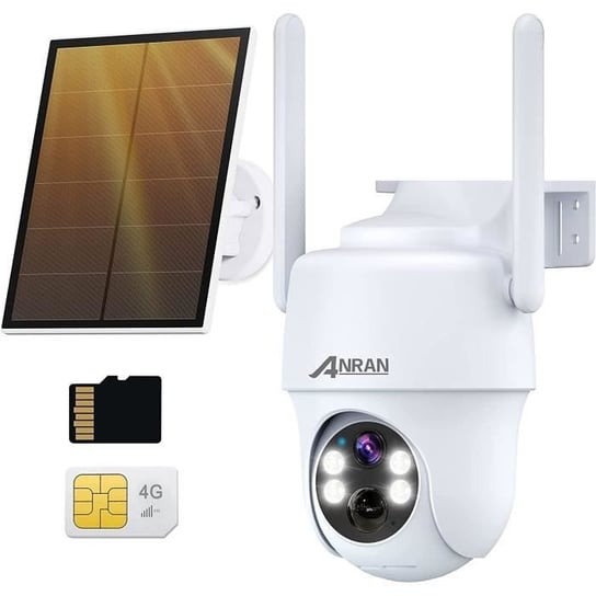 Kamera zewnętrzna ANRAN 3G/4G LTE + panel słoneczny, bezprzewodowa kamera zewnętrzna 2K na akumulatorze, karta SIM + karta SD 32 GB, PTZ 360° ANRAN