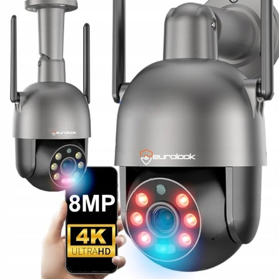Kamera Zewnętrzna Wifi Ip Obrotowa 8Mpx 4K Ultra Hd 2160P Grafitowa Czarna [K-8] Eurolook