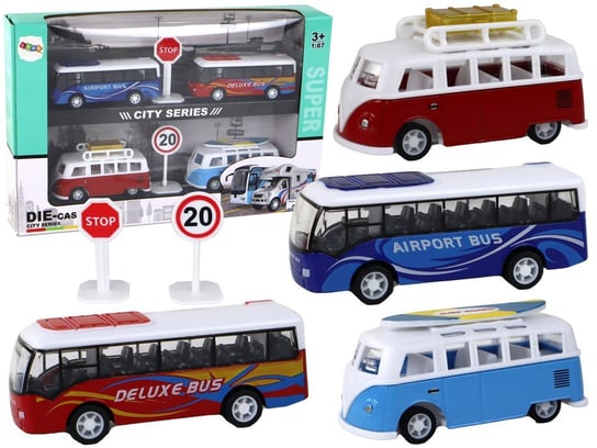 Kampery Autobusy Z Napędem Frykcyjnym 1:87 4 Sztuki Lean Toys