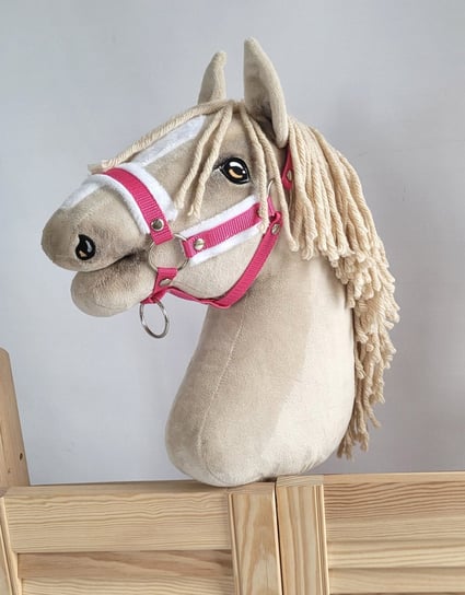 Kantar regulowany dla konia Hobby Horse A3 ciemny różowy białym futerkiem Super Hobby Horse