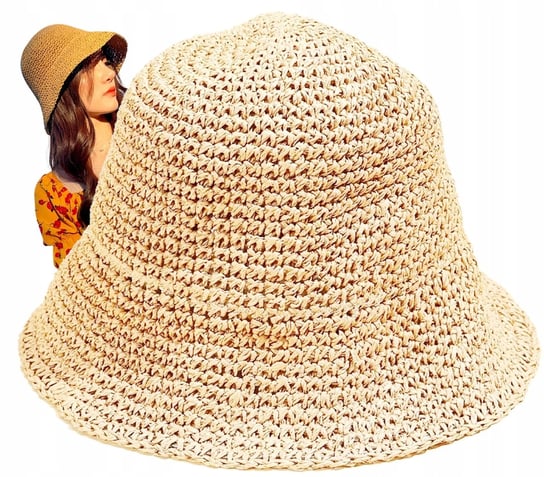 Kapelusz słomkowy damski beżowy - Letni plażowy hat Edibazzar