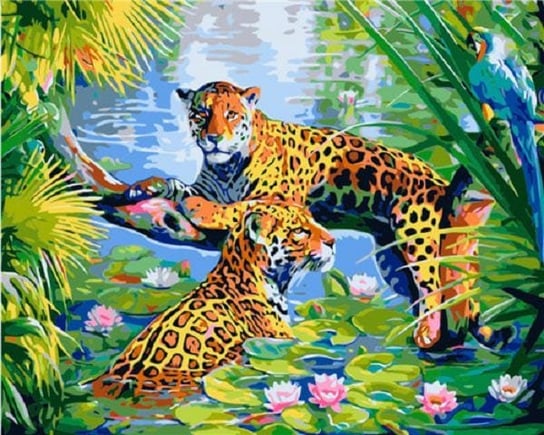 Kąpiel jaguara w liliach - malowanie po numerach 50x40 cm ArtOnly