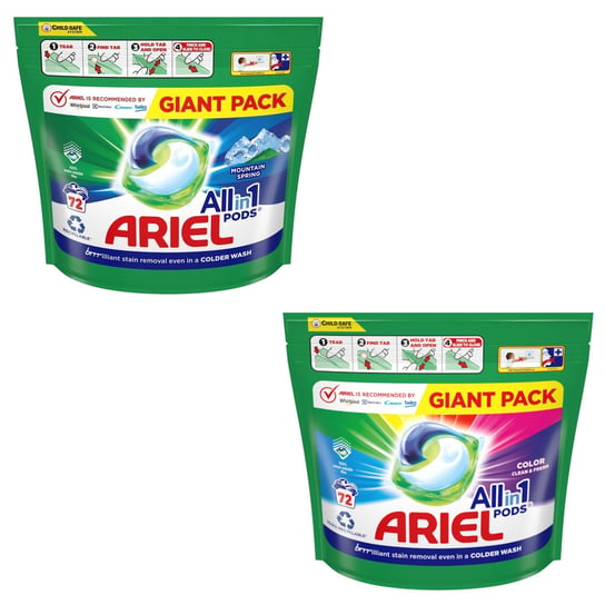 Kapsułki do prania ARIEL All-in-1 PODS  białe kolor 2x 72 szt Ariel