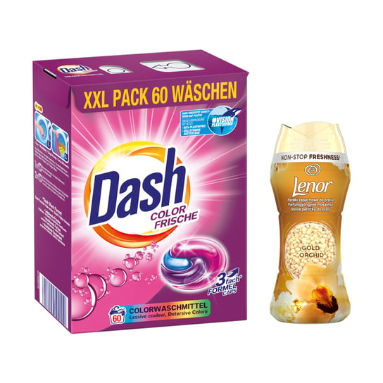 Kapsułki do prania DASH Color 3in1 60 szt + Perełki zapachowe LENOR Gold 210 g DASH