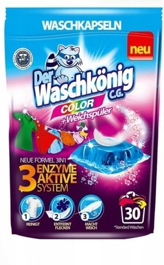 Kapsułki do prania kolorowych tkanin DER WASCHKONIg, 3w1 Color, 30 sztuk Der Waschkönig
