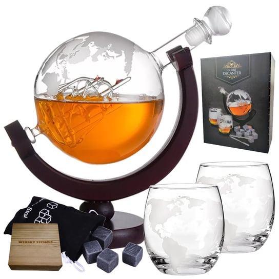Karafka do Whisky ze szklankami EVI PREMIUM Globus Statek - zestaw prezentowy EVI