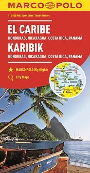 Karaiby, Honduras, Nikaragua, Costa Rica Panama. Mapa 1:2000000 Marco Polo