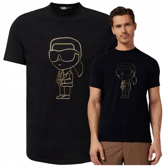 Karl Lagerdeld Czarna Koszulka Męska ładny tshirt bawełniany Duże Logo r.XL Karl Lagerfeld