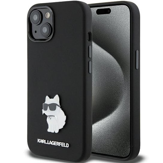 Karl Lagerfeld Etui Obudowa Case Do Iphone 15 / 14 / 13 6.1" Czarny/Black Silicone Choupette Metal Pin Karl Lagerfeld